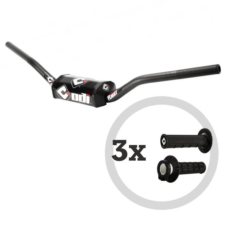 Guidon Odi Kit Podium Flight MX + 3 paires de revêtements MX V2 Lock-On semi-gaufrés