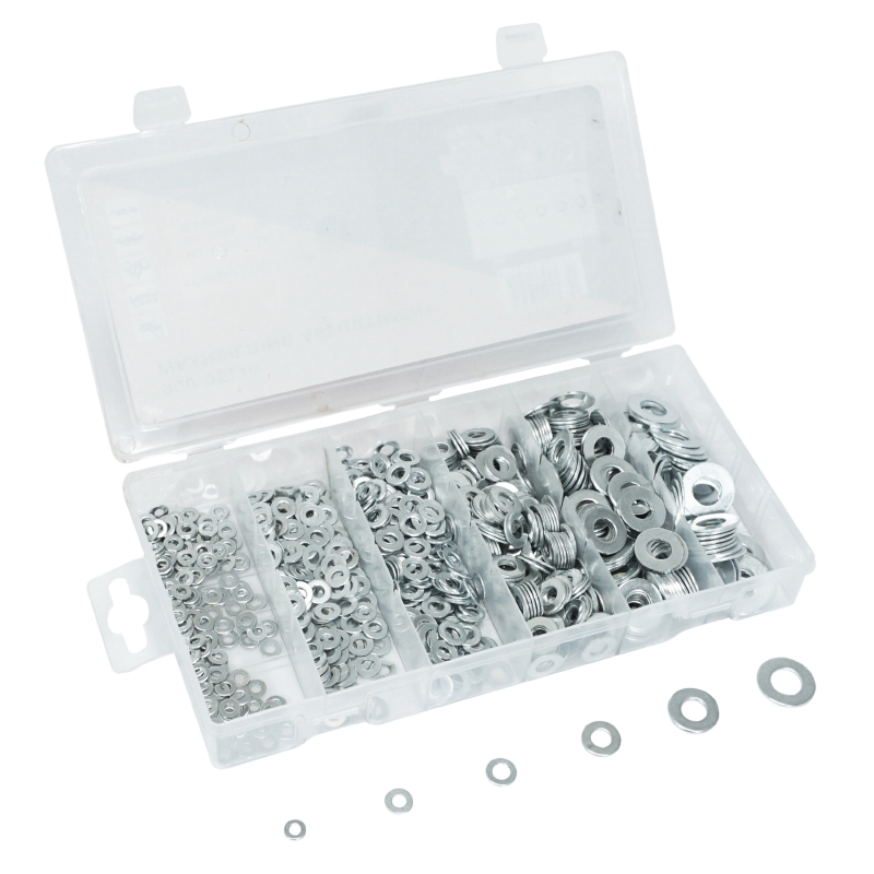 Kit Visserie Moto P2R RONDELLE PLATE ACIER 6 TAILLES DIAM 3 à 10mm ASSORTIMENT BOITE 900 PIECES