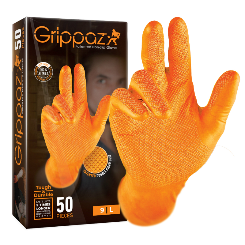 Gants d'atelier P2R NITRILE ECAILLES POISSON RESISTANT AUX PRODUITS CHIMIQUES HUILES,A ESSENCE ORANGE T7 S BOITE 50