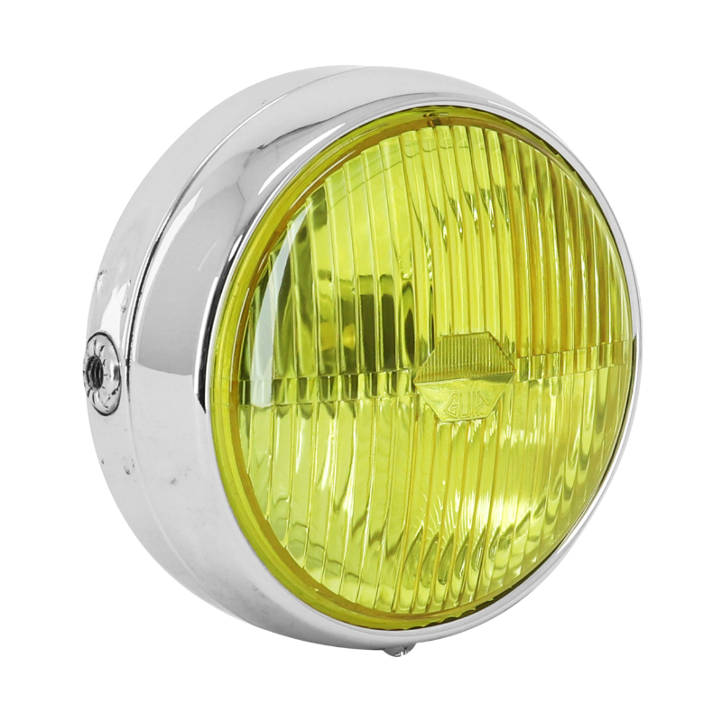 Phare avant P2R PROJECTEUR CHROME INTERRUPTEUR DIAM 140mm VITRE JAUNE BA20D UNIVERSEL