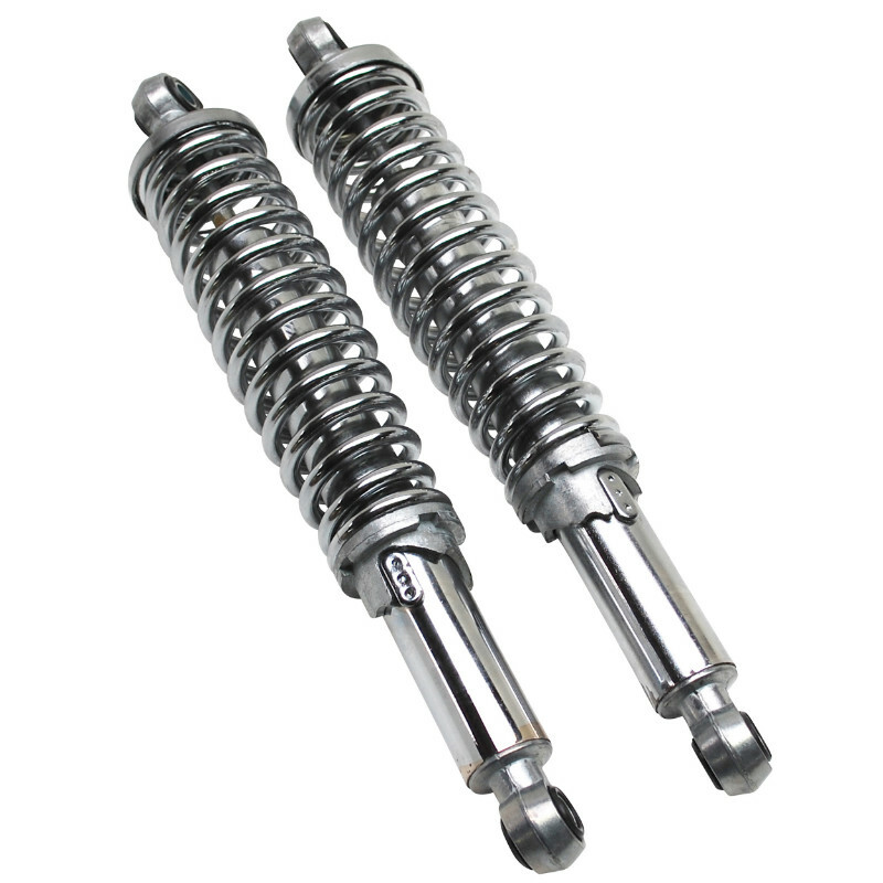 Amortisseur P2R REGLABLE CHROME ENTRAXE 330mm DIAMETRE FIXATION SUPERIEUR 10mm INFERIEUR 8mm PAIRE
