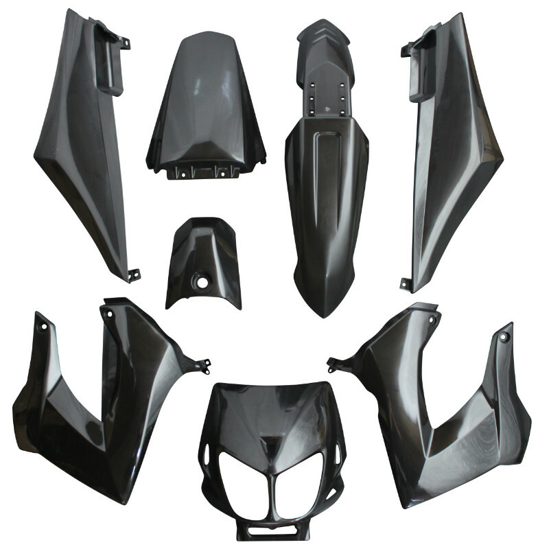 Kit carénage P2R CARROSSERIE-CARENAGE 50 A BOITE ADAPTABLE DERBI 50 SENDA 2000+2010 NOIR BRILLANT (KIT 8 PIECES) -P2R-