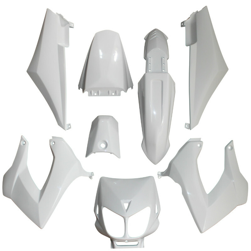 Kit carénage P2R CARROSSERIE-CARENAGE 50 A BOITE ADAPTABLE DERBI 50 SENDA 2000+2010 BLANC BRILLANT (KIT 8 PIECES) -P2R-