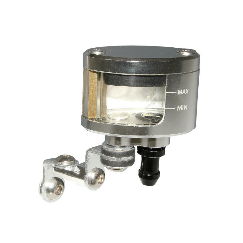 Bocal de maître cylindre P2R BOCAL-RESERVOIR DE MAITRE CYLINDRE DE FREIN UNIVERSEL OVALE ALU CNC ARGENT (SORTIE DESSOUS DROITE) -P2R-