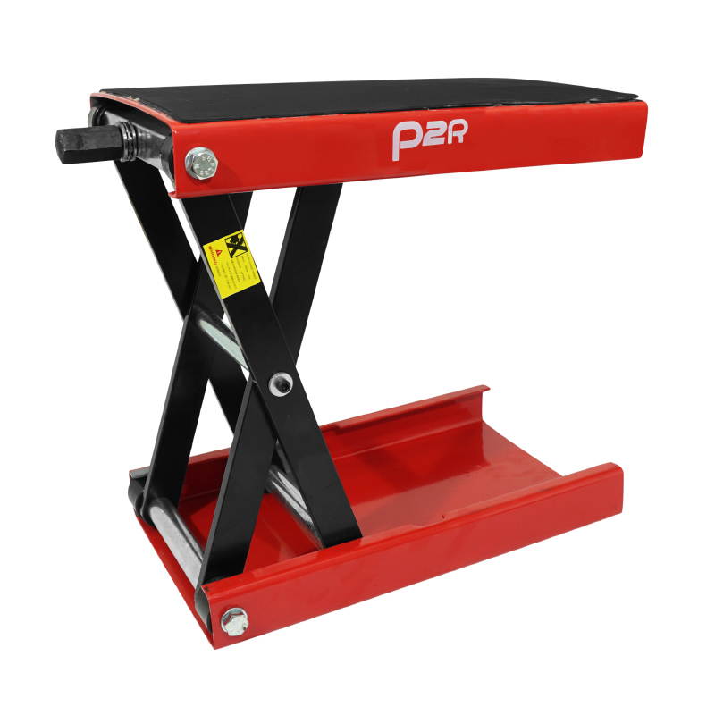 Lève moto P2R LEVE - PONT MECANIQUE A VIS ACIER ROUGE HAUTEUR min 100mm - max 380mm