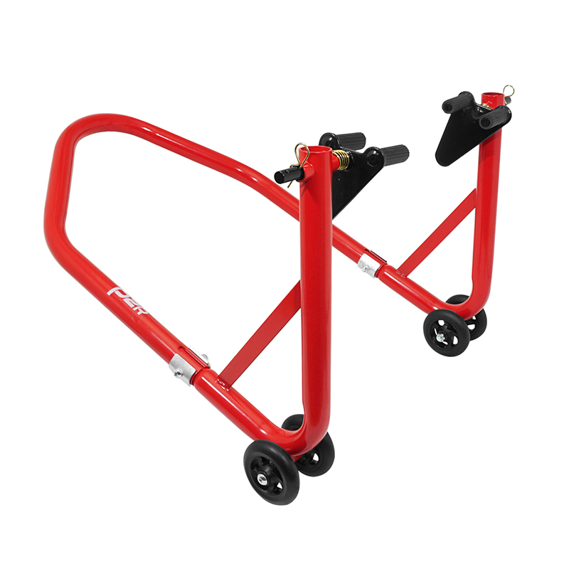 Béquille P2R LEVE - BEQUILLE STAND AVANT UNIVERSEL ACIER ROUGE SUPPORT ROULEAUX CAOUTCHOUC