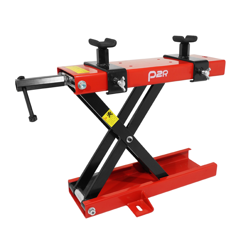 Lève moto P2R LEVE - PONT MECANIQUE A VIS SUPPORTS ACIER ROUGE HAUTEUR min 90mm - max 405mm