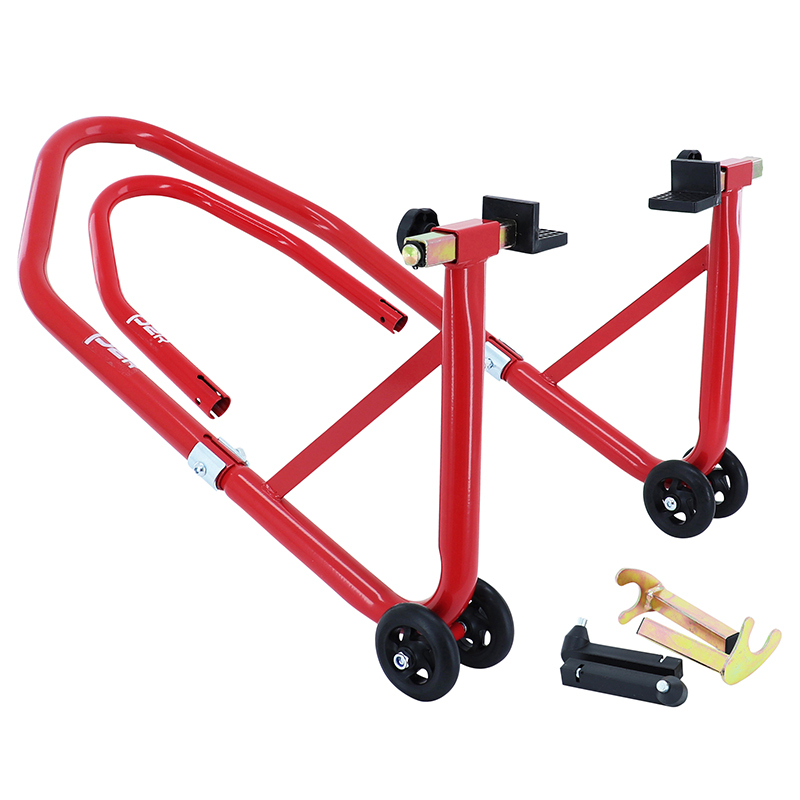 Béquille P2R LEVE - BEQUILLE STAND ARRIERE AVANT UNIVERSEL ACIER ROUGE CHARGE MAXI 250 kg
