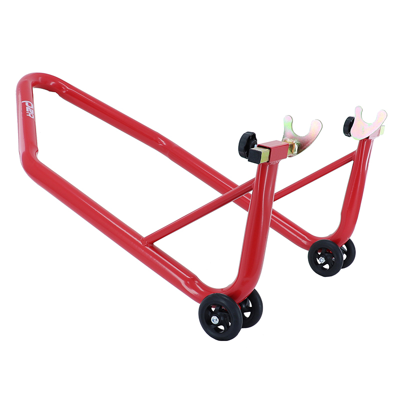 Béquille P2R LEVE - BEQUILLE STAND ARRIERE UNIVERSEL MONOBLOC ACIER ROUGE SUPPORT EN V TUBE DIAM 38 mm CHARGE MAXI 295 kg