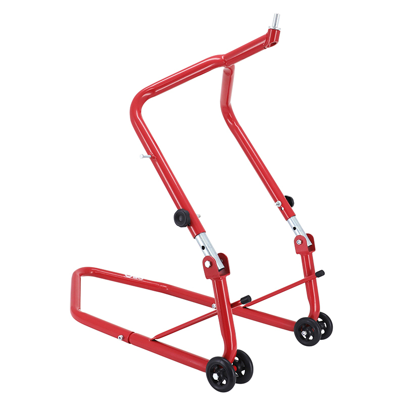 Béquille P2R LEVE - BEQUILLE STAND AVANT FIXATION SOUS TE FOURCHE ACIER ROUGE HAUTEUR REGLABLE 67 à 88 cm