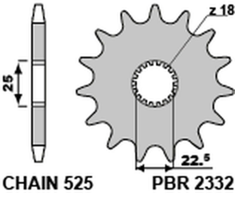 Pignon de sortie de boite PBR acier standard 2332 - 525