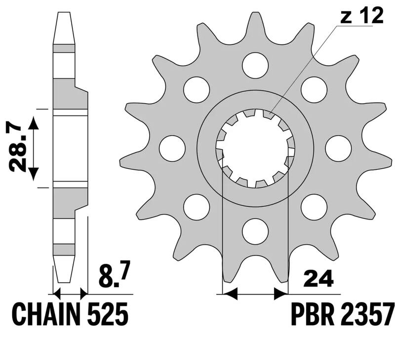 Pignon de sortie de boite PBR acier standard 2357 - 525