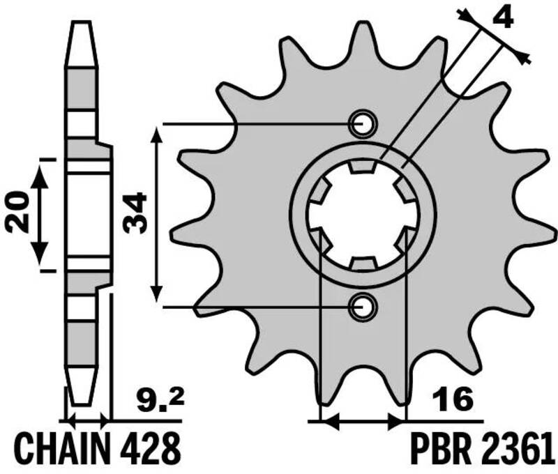 Pignon de sortie de boite PBR acier standard 2361 - 428