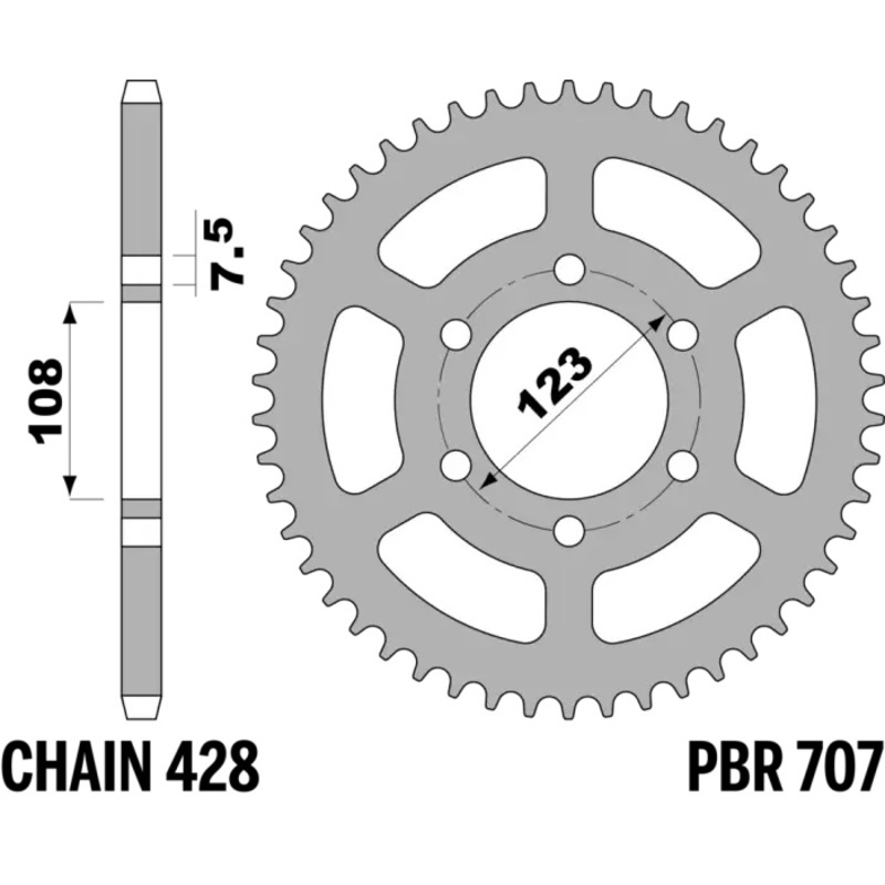 Couronne PBR acier C45 standard 707 - 428 52 dents