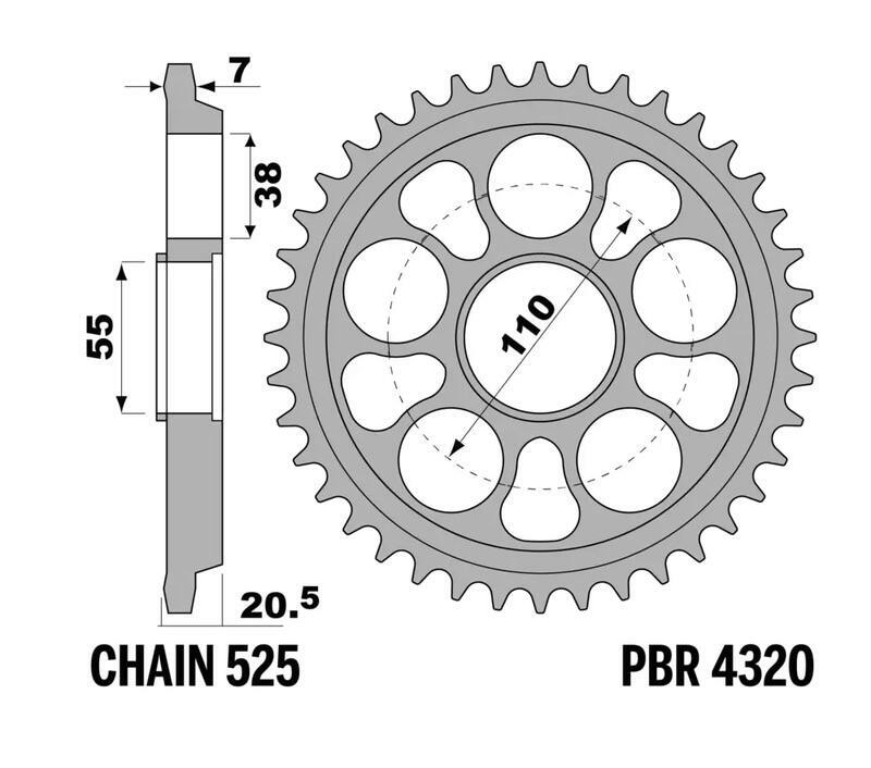 Couronne PBR Acier Renforcé - 525 38 dents