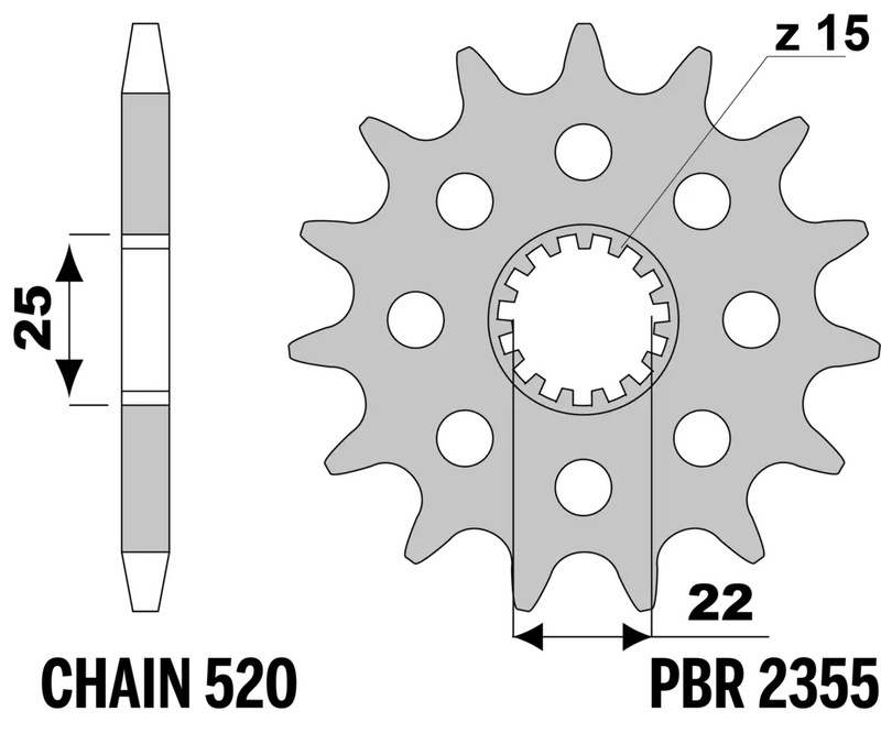 Pignon de sortie de boite PBR acier standard 2355 - 520 15 dents