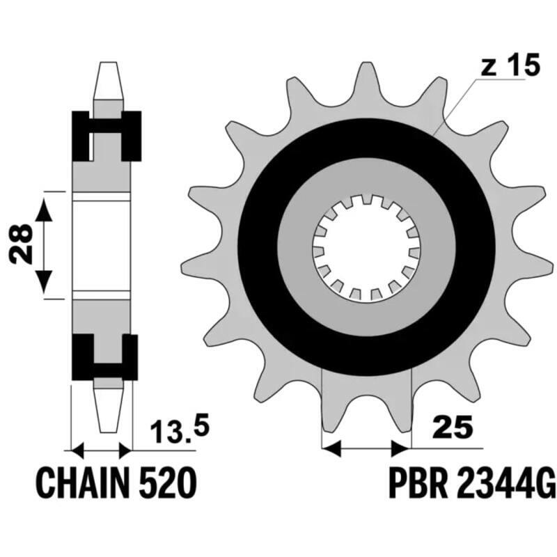 Pignon de sortie de boite PBR acier anti - bruit 2344 - 520 15 dents