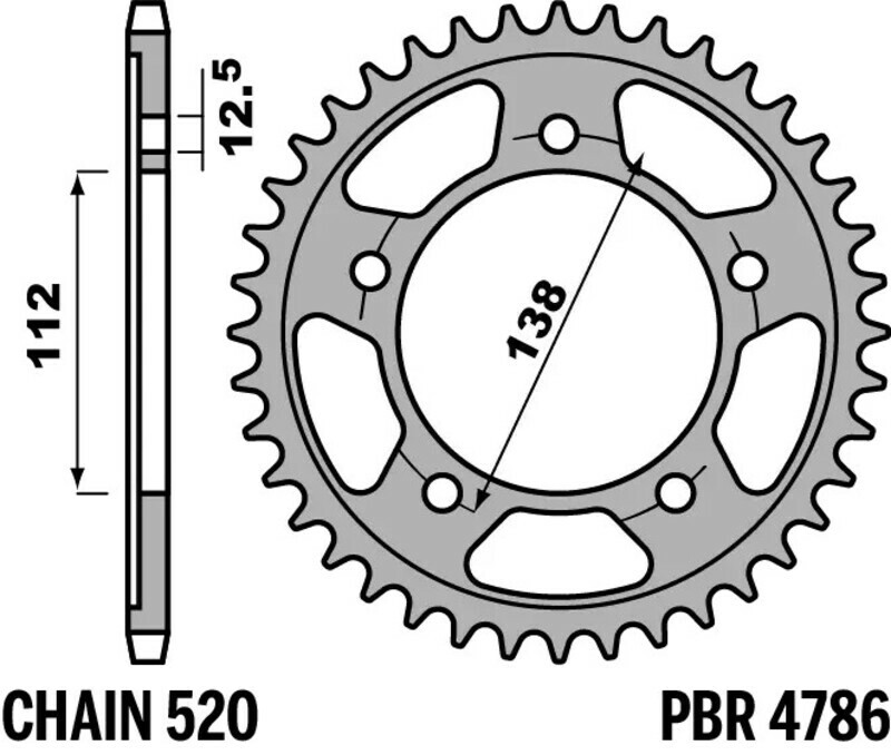 Couronne PBR acier C45 standard - 520 45 dents