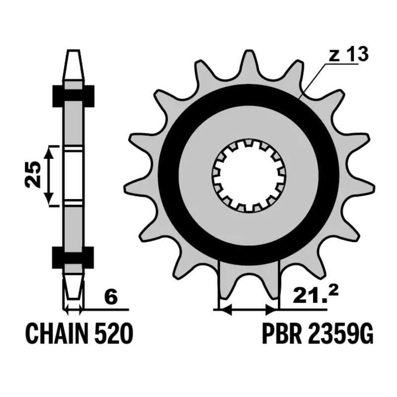 Pignon de sortie de boite PBR acier anti - bruit 520 16 dents