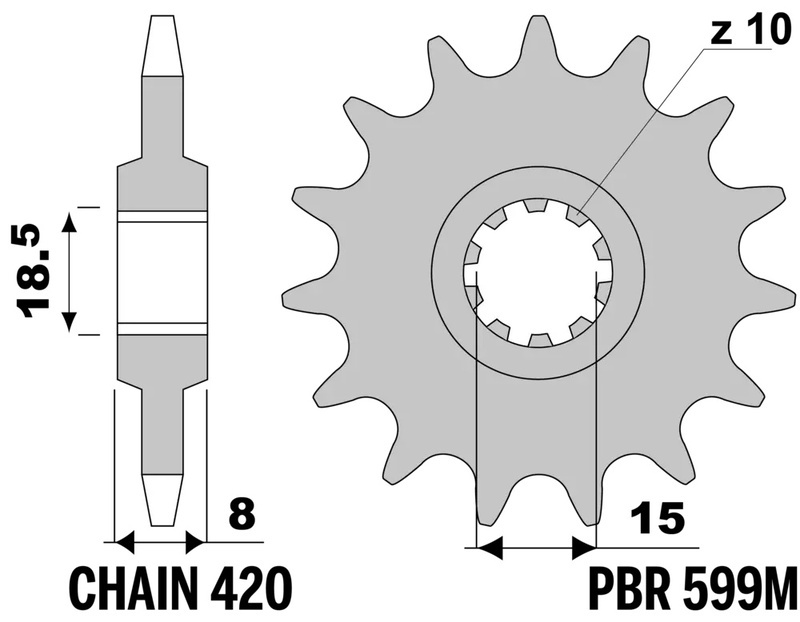 Pignon de sortie de boite PBR acier standard 599M - 420 13 dents