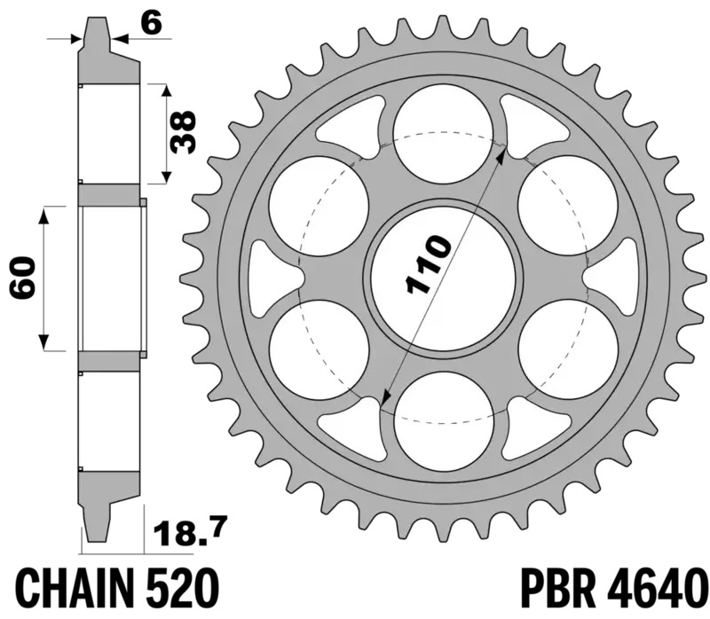 Couronne PBR acier C45 revenu 4640 - 520 43 dents