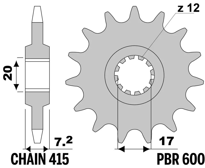Pignon de sortie de boite PBR acier standard 600 - 415 15 dents