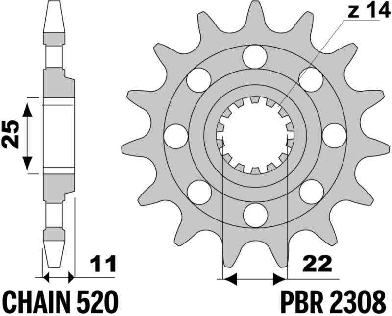 Pignon de sortie de boite PBR acier standard - 520 15 dents