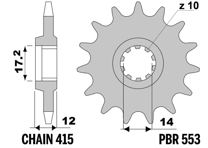 Output shaft gear PBR steel standard - 415 12 teeth