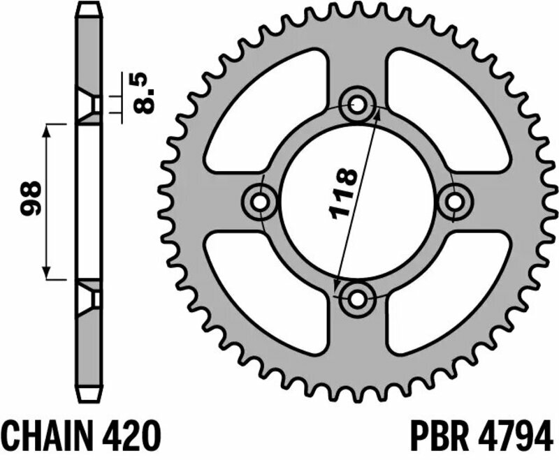 Couronne PBR alu standard - 420 49 dents