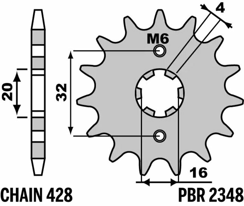 Output shaft sprocket PBR standard steel - 428 14 teeth