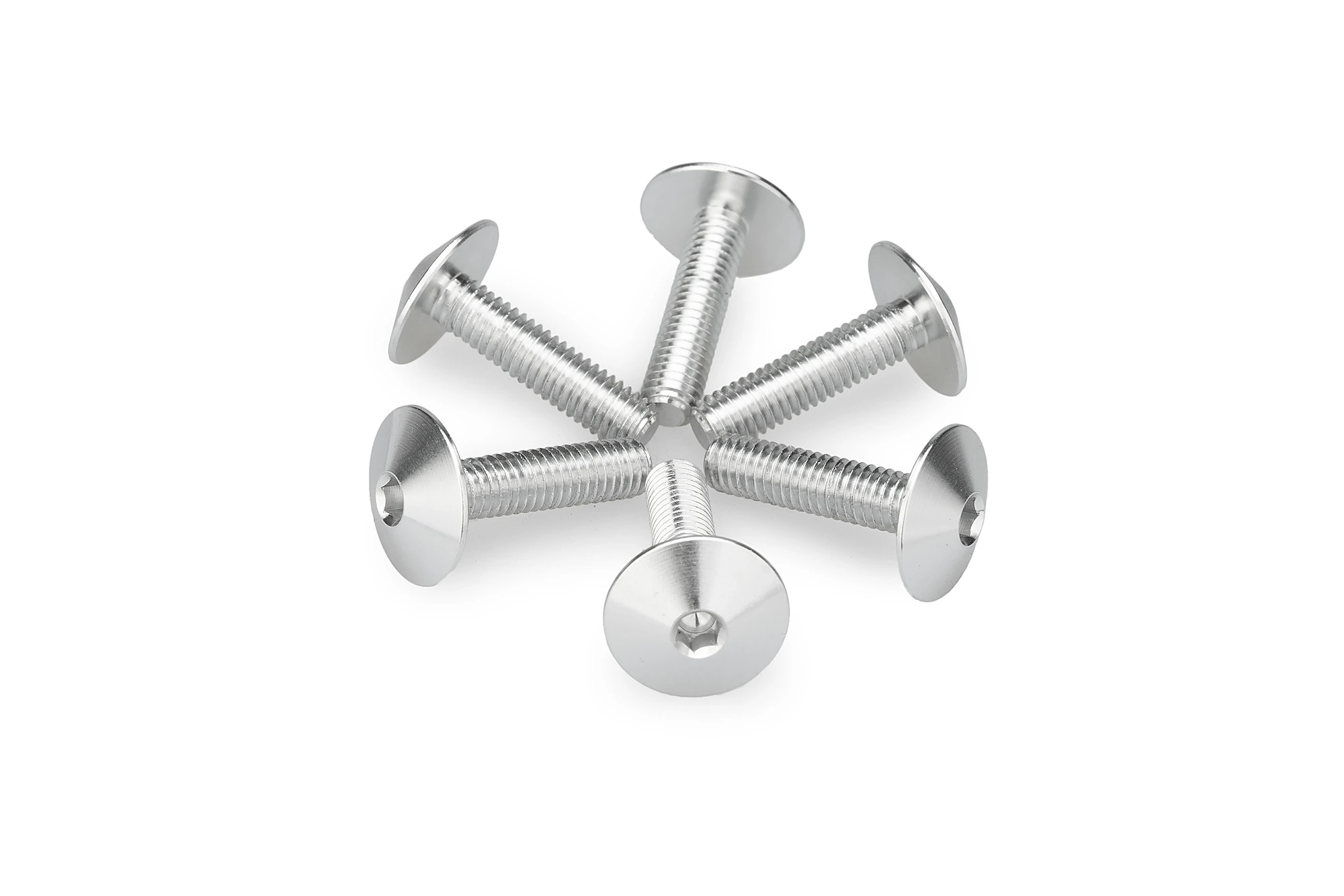 Kit Visserie Carénage Puig En Aluminium Anodisé Bulles Argent 6 Vis M5x15 Tête diamètre 13,9mm