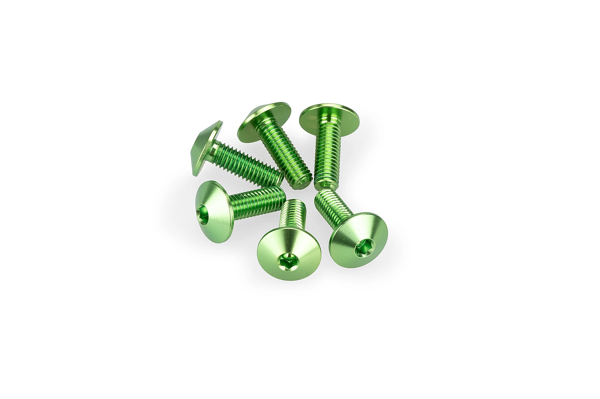 Kit Visserie Carénage Puig En Aluminium Anodisé Bulles Vert 6 Vis M5x15 Tête diamètre 11,8mm