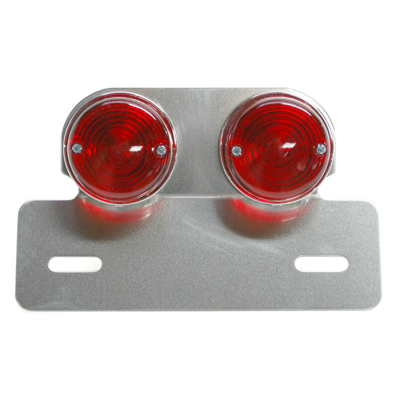 Feux arrière Replay SUPPORT PLAQUE IMMATRICULATION FEU 50 A BOITE - MOTO ALU ROND ROUGE 1 FAISCEAU ARGENT L 171mm - H 30mm 105mm