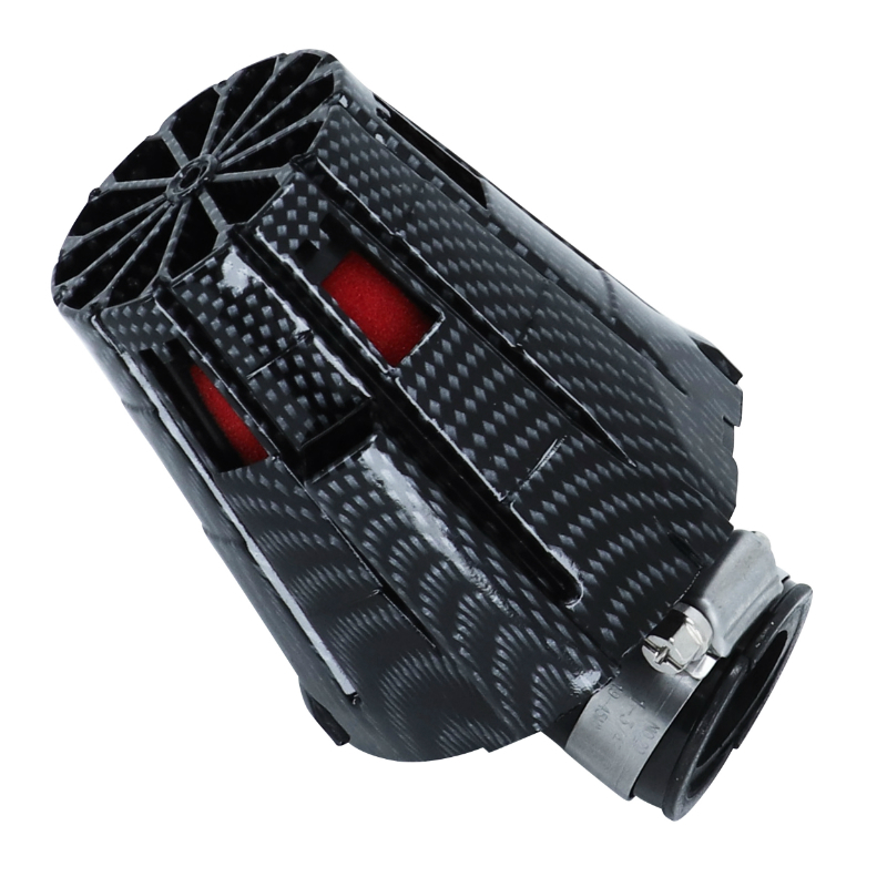 Filtre à air Replay E5 BOX CARBONE BRILLANT MOUSSE ROUGE FIXATION COUDE 45 DIAM 35 - 28
