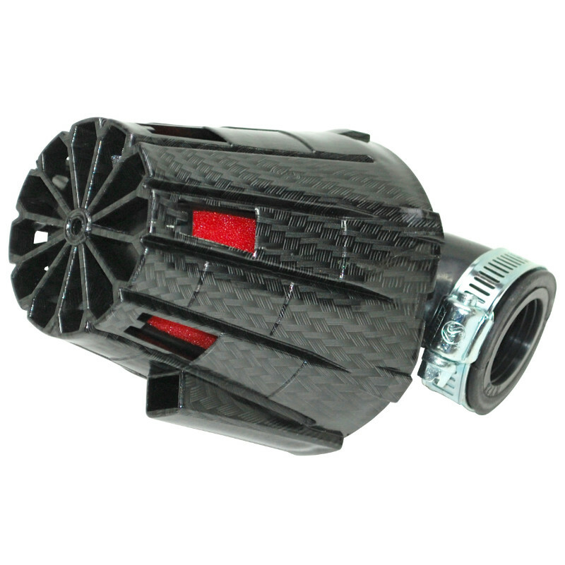 Filtre à air Replay E5 BOX CARBONE BRILLANT MOUSSE ROUGE FIXATION COUDE 90 DIAM 35 - 28