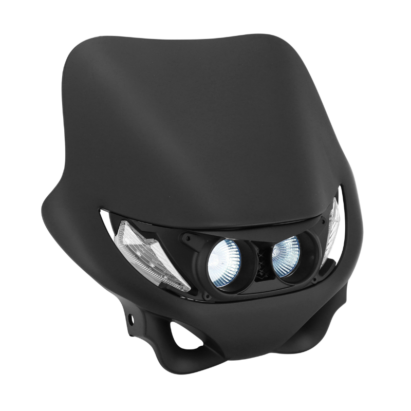Plaque phare Replay TETE FOURCHE 50 A BOITE UNIVERSEL ENDURO 2 LEDS BLANCHES HALOGENE 2x20W MAT FIXATIONS
