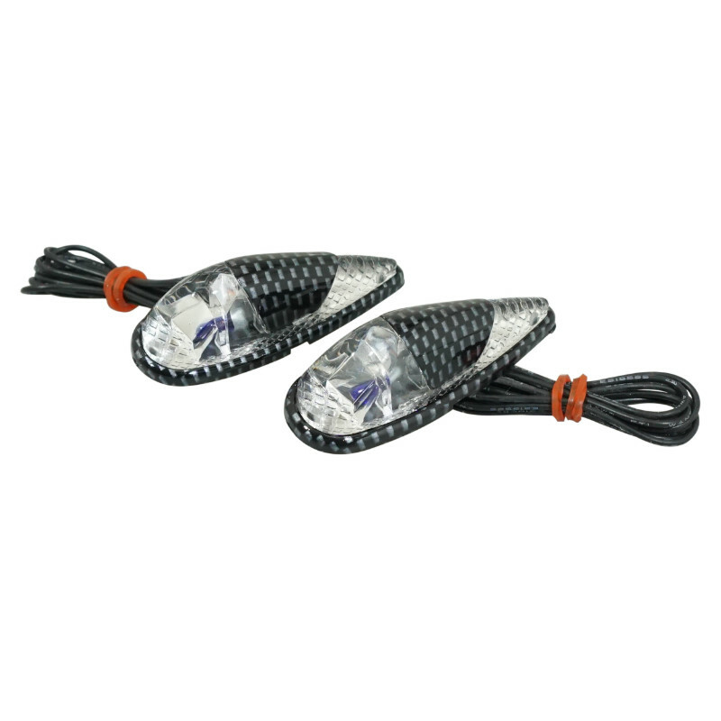Clignotant Replay DECO GOUTTE EAU FENDER TRANSPARENT - CARBONE AMPOULE BLEU L 62mm - H 23mm 18mm PAIRE