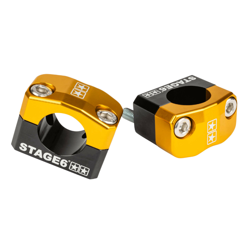 Pontet de guidon Stage 6 UNIVERSEL ALU CNC ADAPTATEUR DIAM 28,6 mm - JAUNE PAIRE