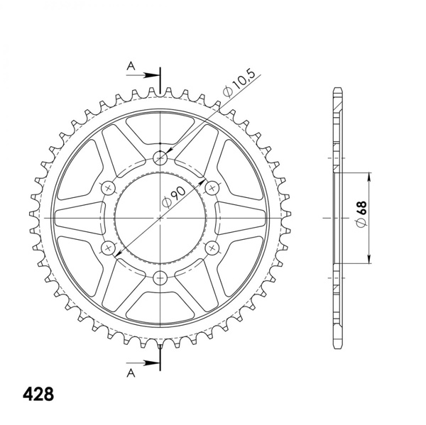 Couronne SuperProx Cour RFE - 1222 47 - BLK 50 - 15111 47 - Noir 47 dents