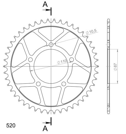 Couronne SuperProx acier RFE - 823 47 - BLK - Black 47 dents
