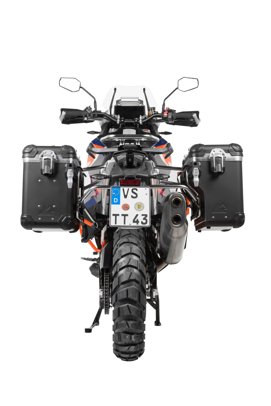 Valise Touratech ZEGA Evo X Avec déport 38/38 - Support gris inclus - Anodisé noir