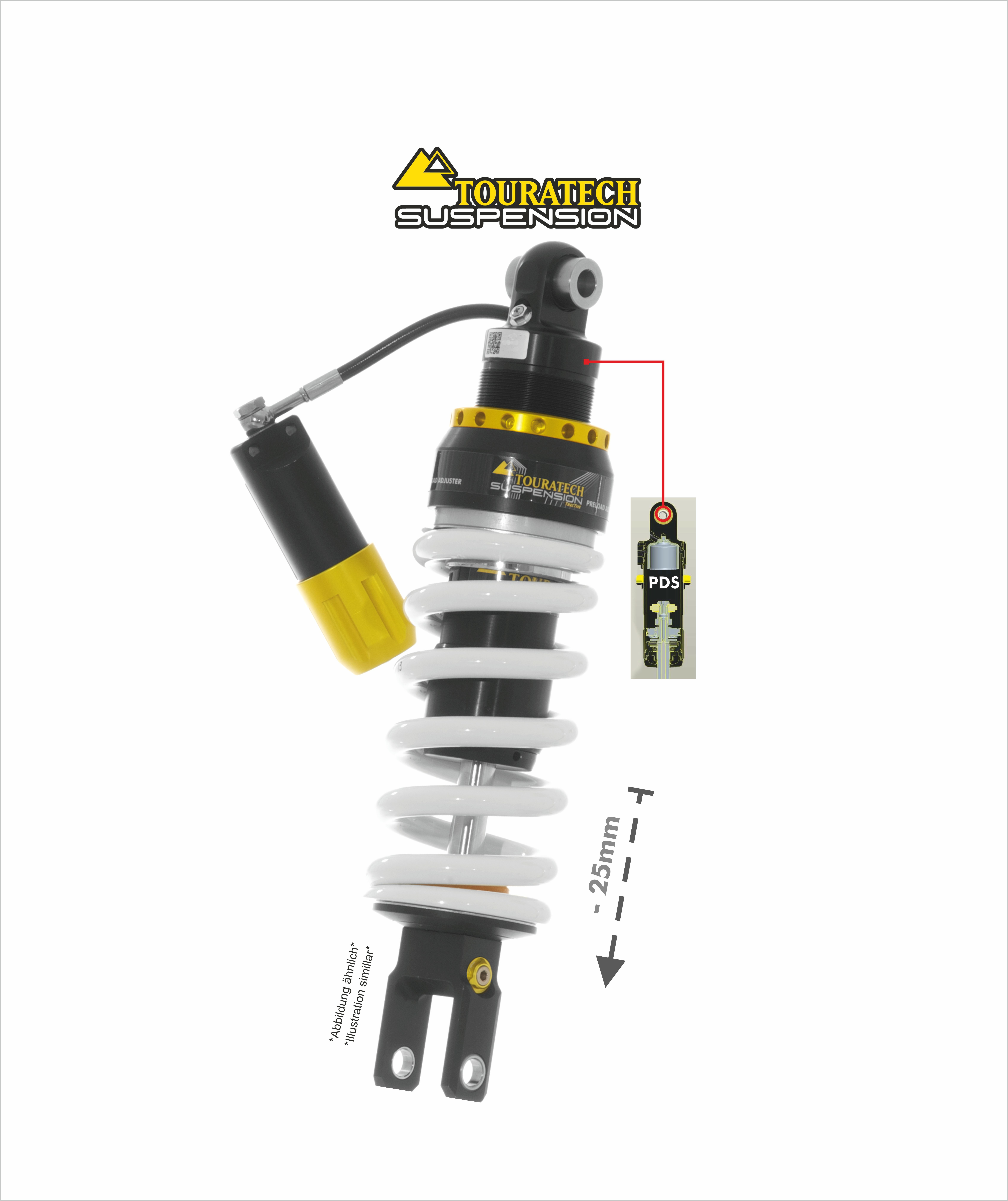 Amortisseur Touratech Level 2 (-25 mm) - Noir - Jaune