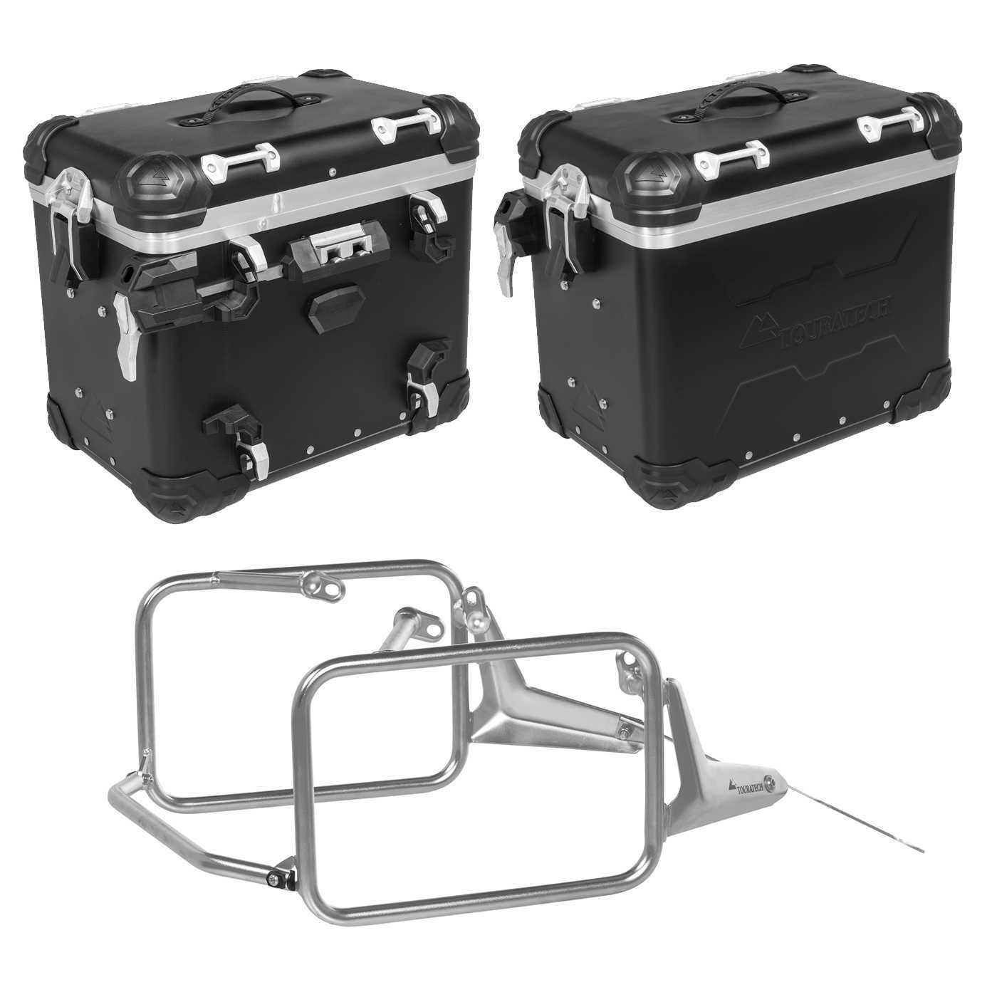 Valise Touratech Kit complet ZEGA Evo 45/45 - Support gris inclus - Anodisé noir