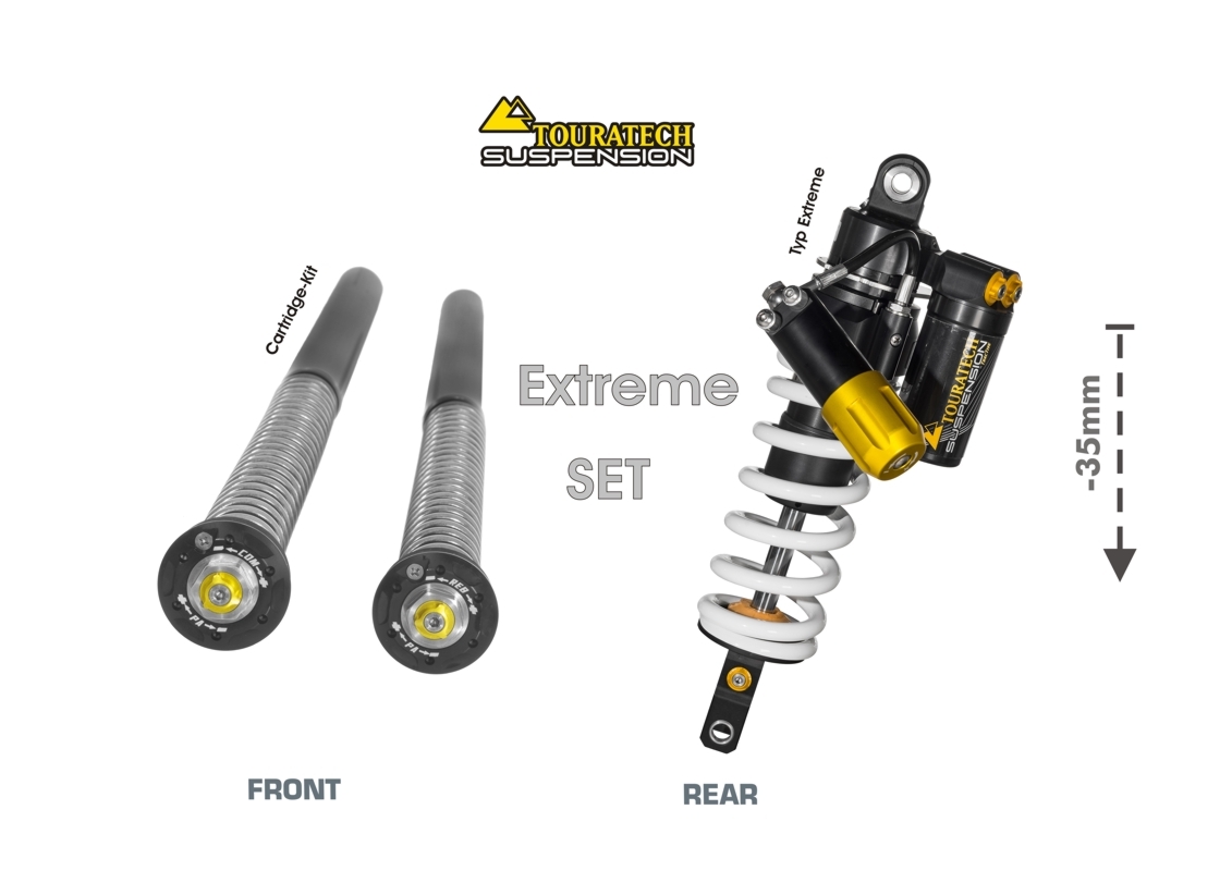 Kit suspension Touratech Avant / Arrière - WTE EXTREME (-35 mm) (cartouche) - Blanc