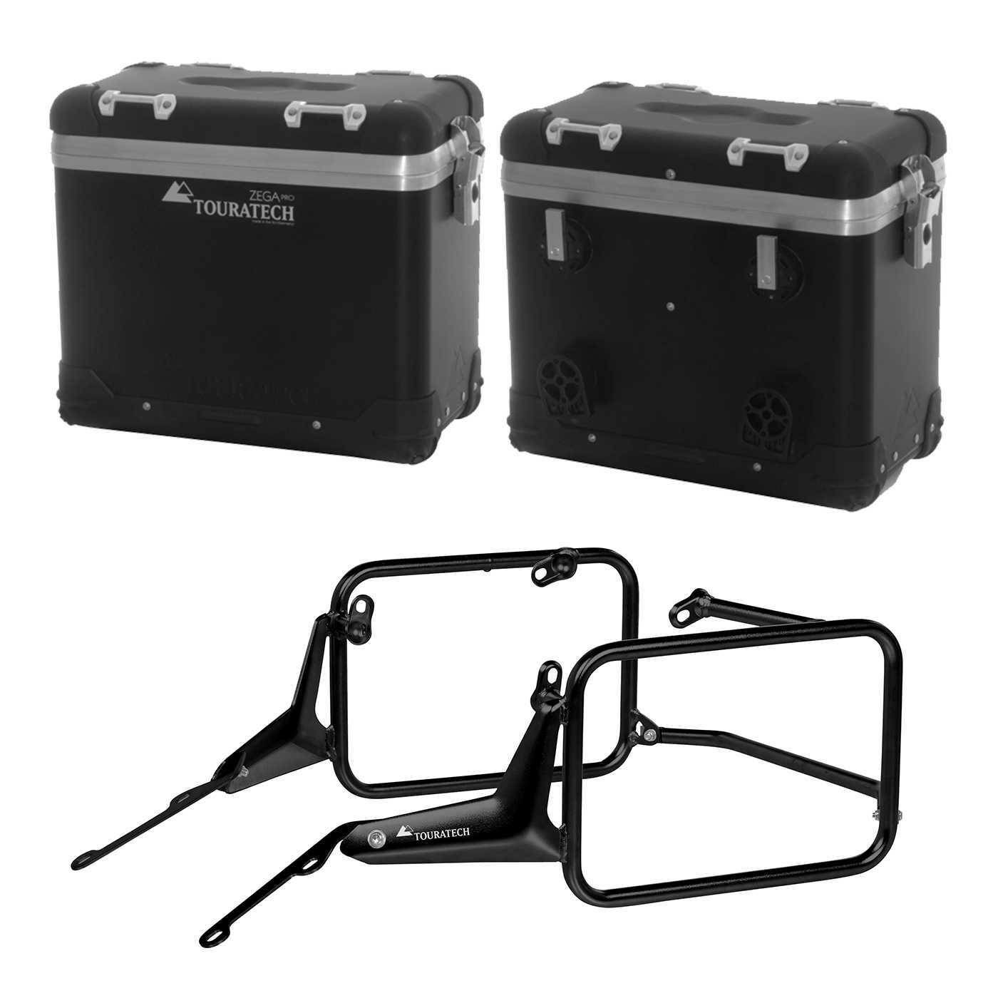 Valise Touratech Kit complet ZEGA Pro 38/38 - Support noir inclus - Anodisé noir