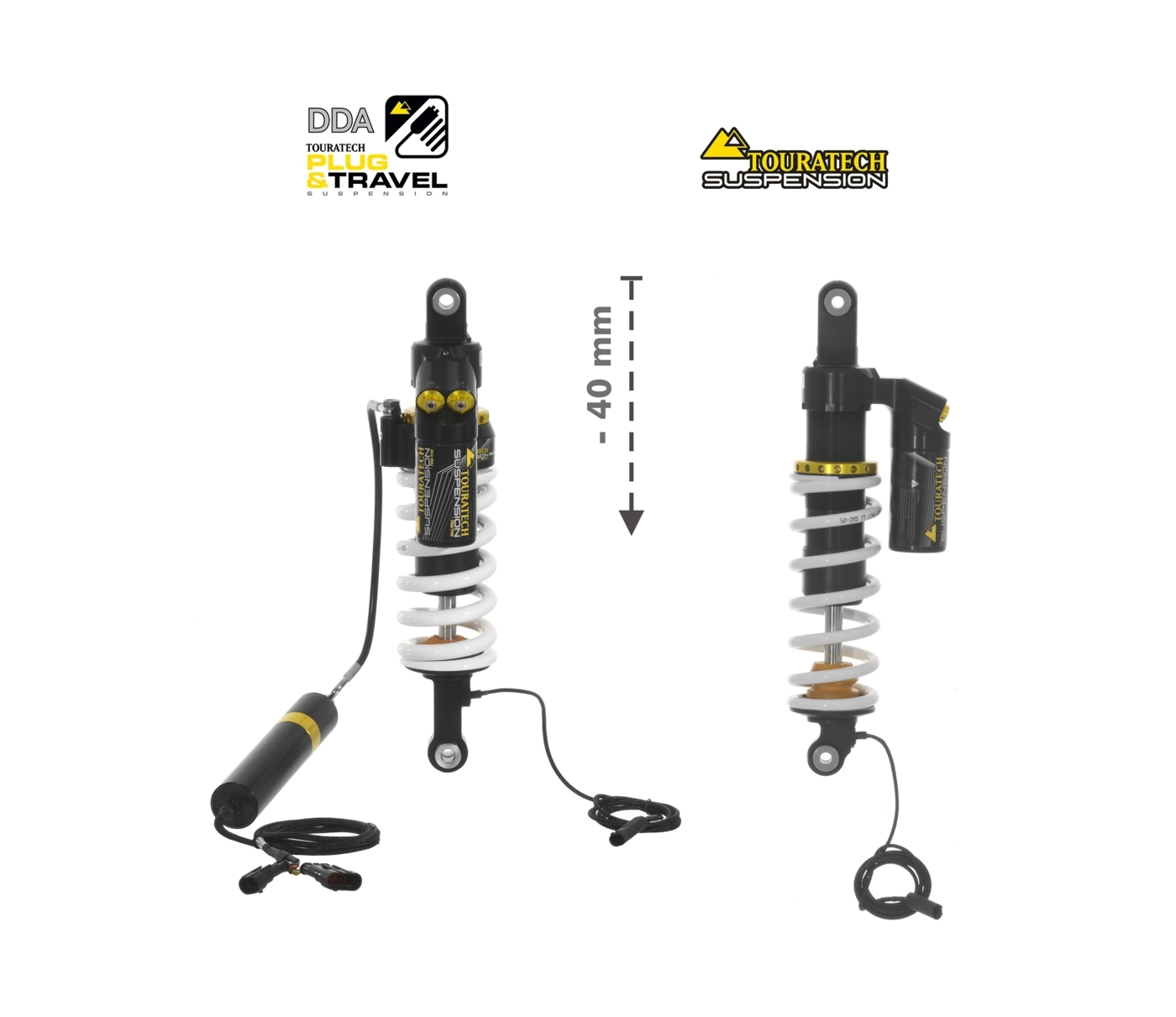 Kit suspension Touratech Avant / Arrière - Plug & Travel (-40 mm) - Blanc