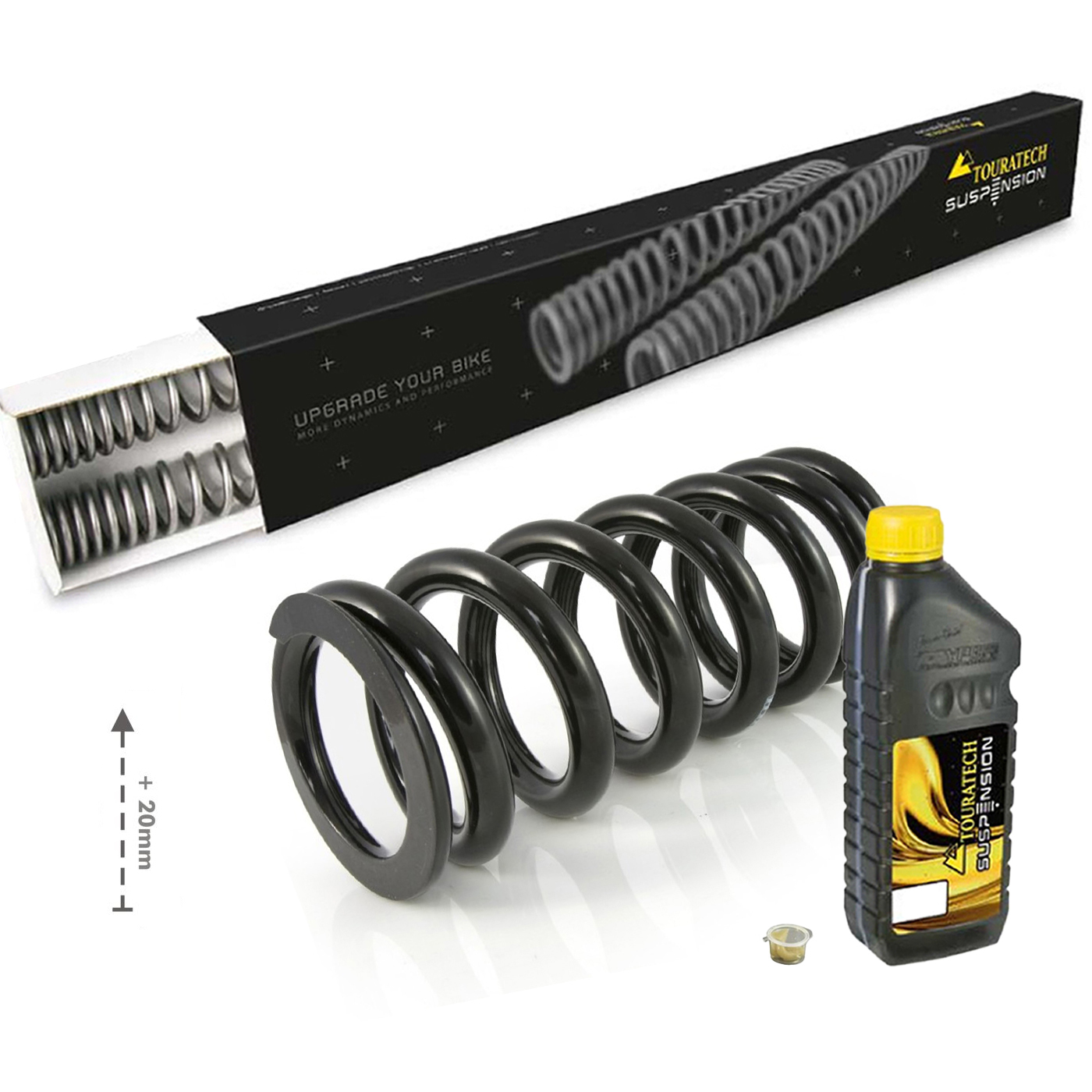 Kit suspension Touratech Avant/arrière - Ressorts progressifs - Charge lourde (+20 mm) - Noir