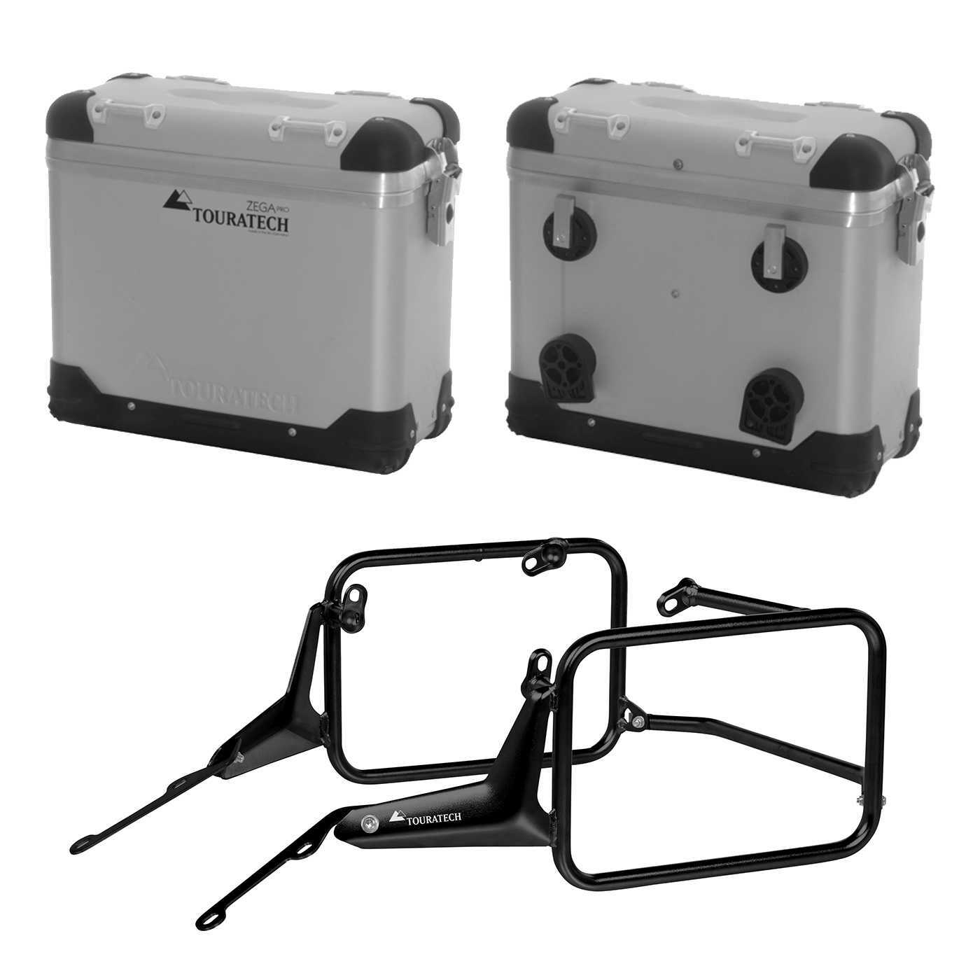 Valise Touratech Kit complet ZEGA Pro 31/31 - Support noir inclus - Anodisé gris