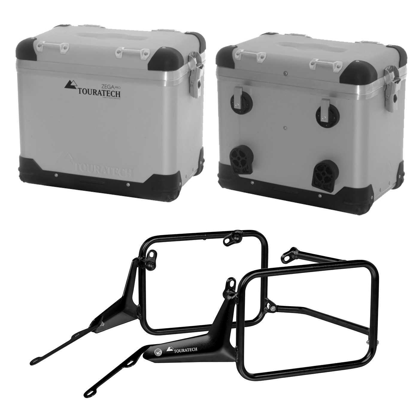 Valise Touratech Kit complet ZEGA Pro 45/45 - Support noir inclus - Anodisé gris