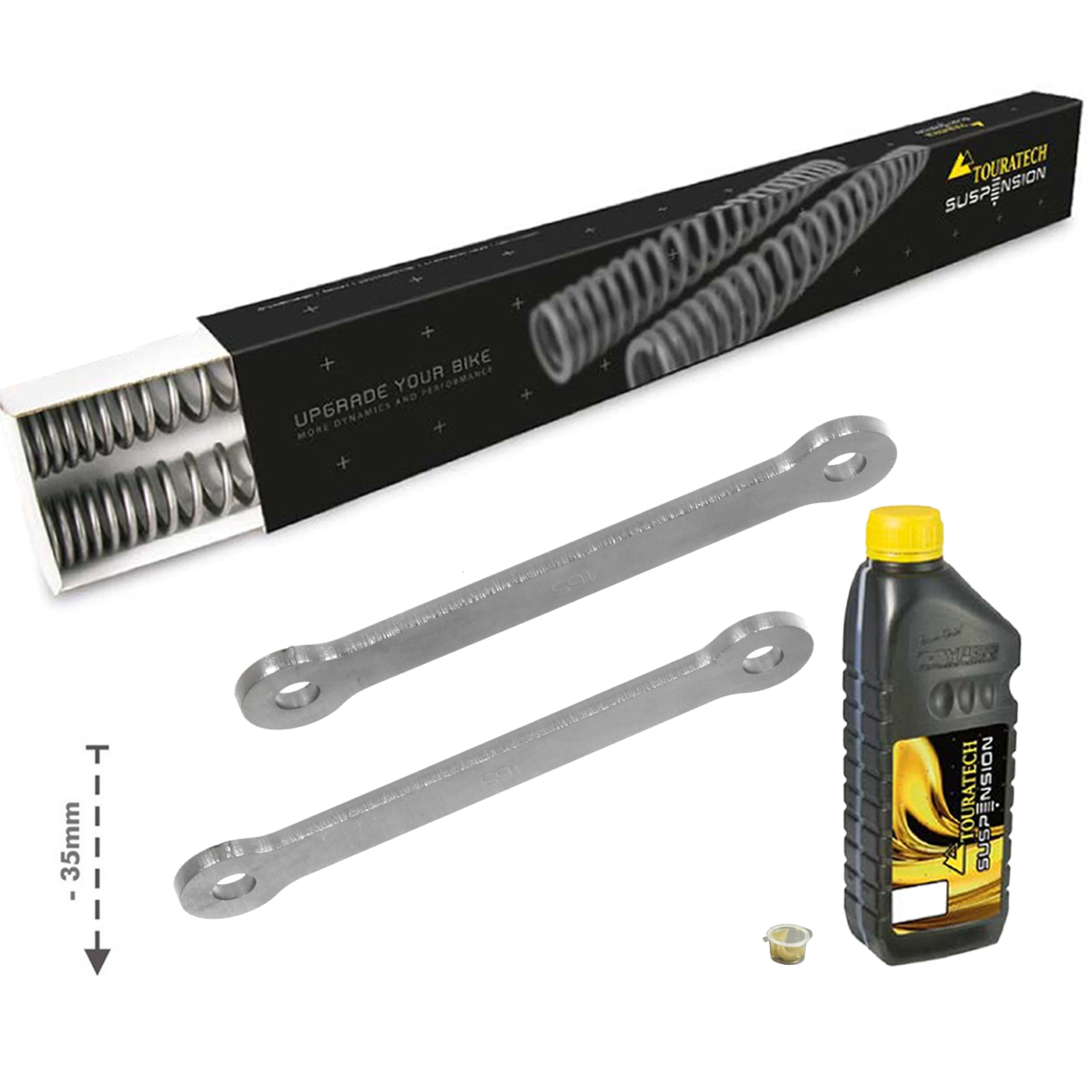 Kit suspension Touratech Avant + bielette d'amortisseur pour rabaissement (-35 mm) - Noir